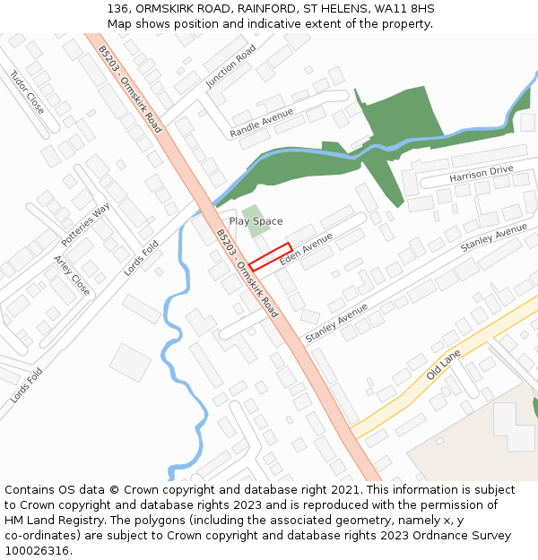 136, ORMSKIRK ROAD, RAINFORD, ST HELENS, WA11 8HS: Location map and indicative extent of plot