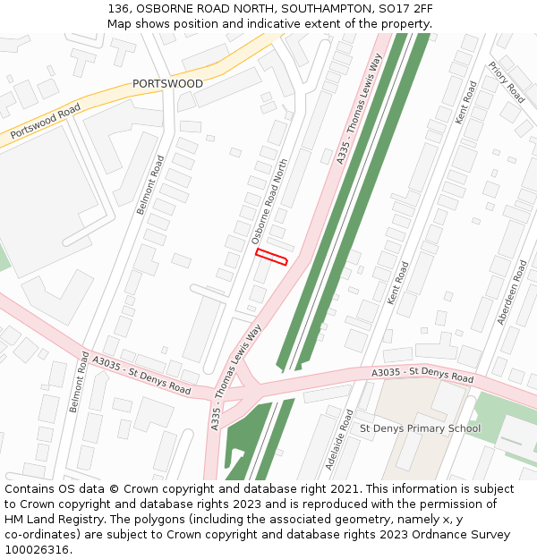 136, OSBORNE ROAD NORTH, SOUTHAMPTON, SO17 2FF: Location map and indicative extent of plot