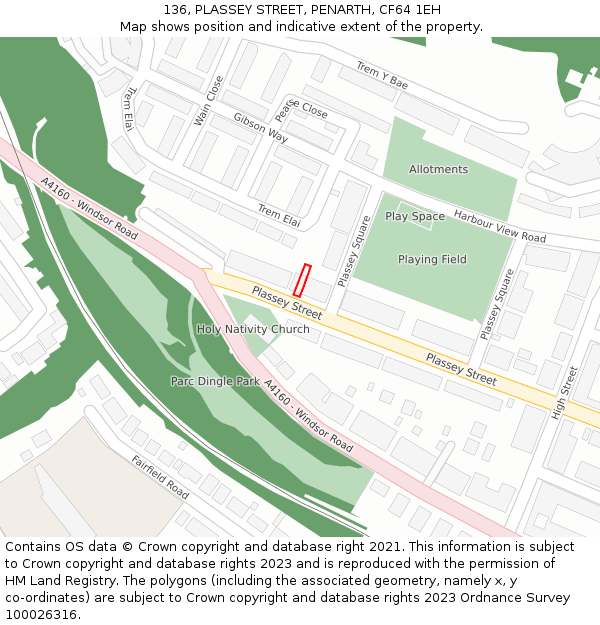 136, PLASSEY STREET, PENARTH, CF64 1EH: Location map and indicative extent of plot