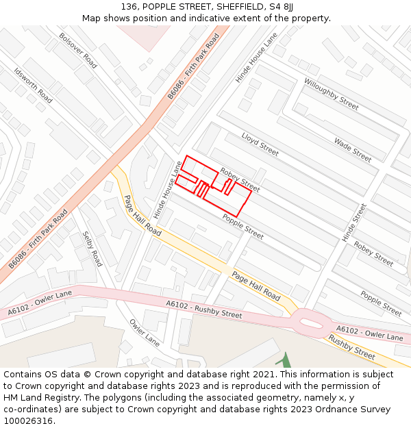 136, POPPLE STREET, SHEFFIELD, S4 8JJ: Location map and indicative extent of plot
