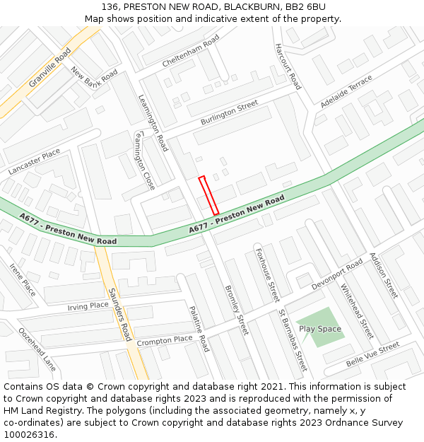 136, PRESTON NEW ROAD, BLACKBURN, BB2 6BU: Location map and indicative extent of plot