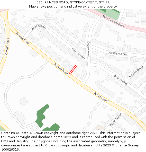136, PRINCES ROAD, STOKE-ON-TRENT, ST4 7JL: Location map and indicative extent of plot
