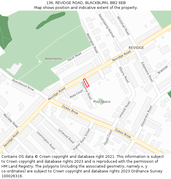 136, REVIDGE ROAD, BLACKBURN, BB2 6EB: Location map and indicative extent of plot