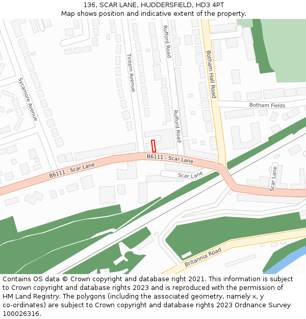 136, SCAR LANE, HUDDERSFIELD, HD3 4PT: Location map and indicative extent of plot