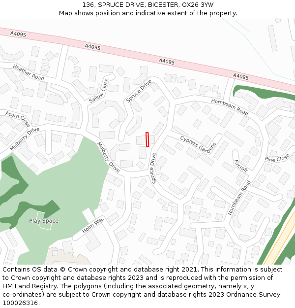 136, SPRUCE DRIVE, BICESTER, OX26 3YW: Location map and indicative extent of plot