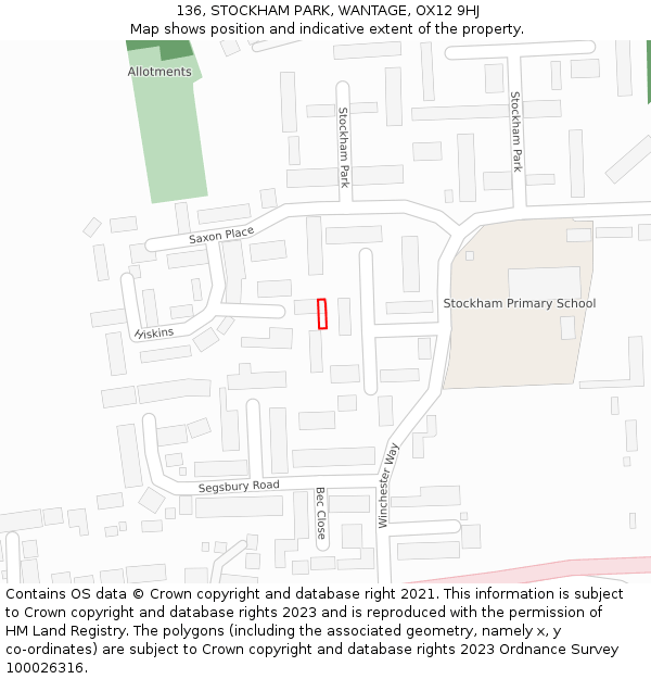 136, STOCKHAM PARK, WANTAGE, OX12 9HJ: Location map and indicative extent of plot