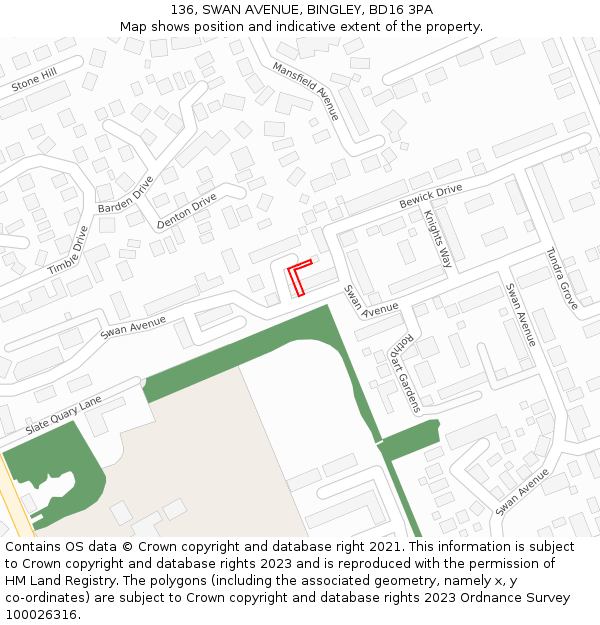136, SWAN AVENUE, BINGLEY, BD16 3PA: Location map and indicative extent of plot