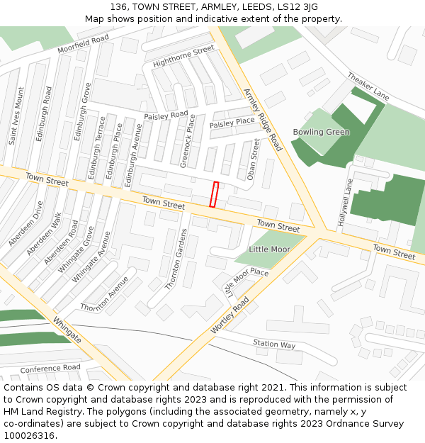 136, TOWN STREET, ARMLEY, LEEDS, LS12 3JG: Location map and indicative extent of plot