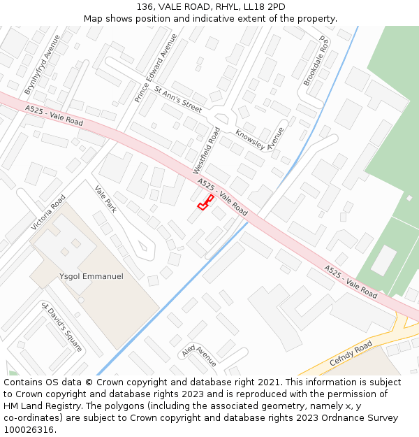 136, VALE ROAD, RHYL, LL18 2PD: Location map and indicative extent of plot