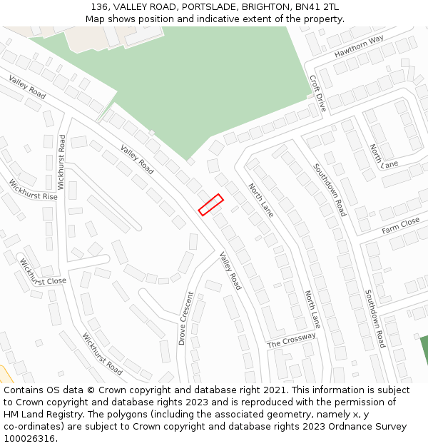 136, VALLEY ROAD, PORTSLADE, BRIGHTON, BN41 2TL: Location map and indicative extent of plot
