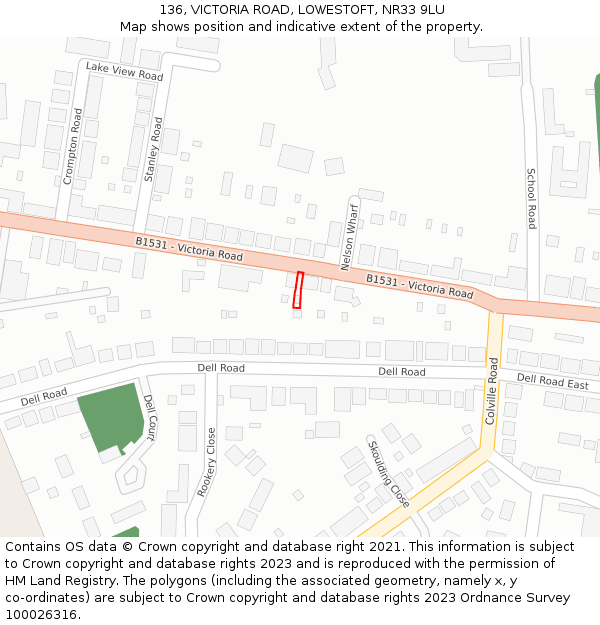 136, VICTORIA ROAD, LOWESTOFT, NR33 9LU: Location map and indicative extent of plot