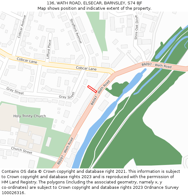136, WATH ROAD, ELSECAR, BARNSLEY, S74 8JF: Location map and indicative extent of plot