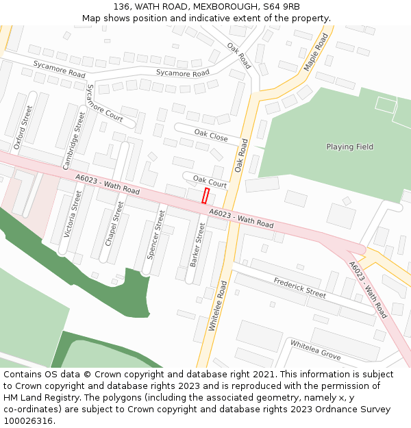 136, WATH ROAD, MEXBOROUGH, S64 9RB: Location map and indicative extent of plot