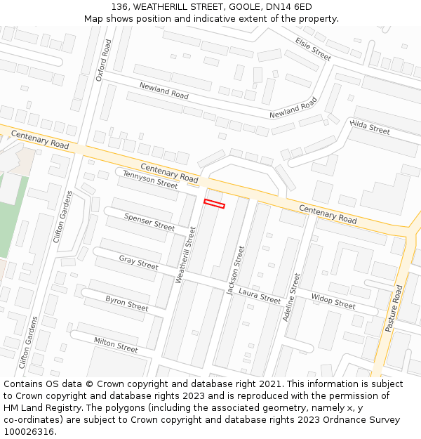 136, WEATHERILL STREET, GOOLE, DN14 6ED: Location map and indicative extent of plot