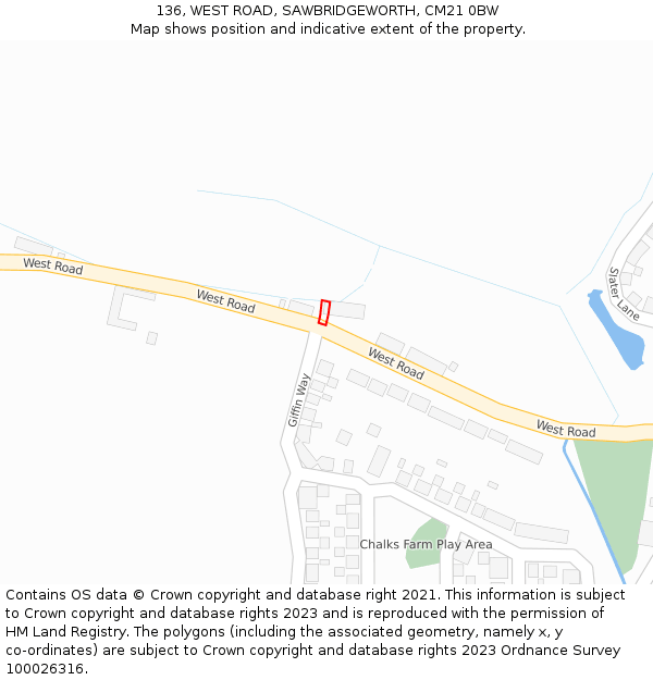 136, WEST ROAD, SAWBRIDGEWORTH, CM21 0BW: Location map and indicative extent of plot