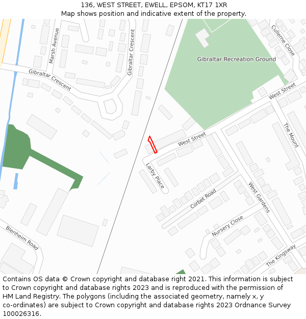 136, WEST STREET, EWELL, EPSOM, KT17 1XR: Location map and indicative extent of plot