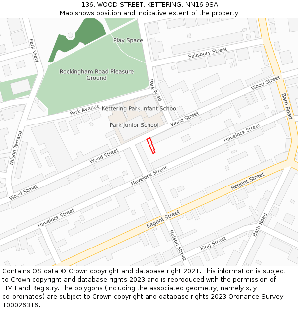 136, WOOD STREET, KETTERING, NN16 9SA: Location map and indicative extent of plot