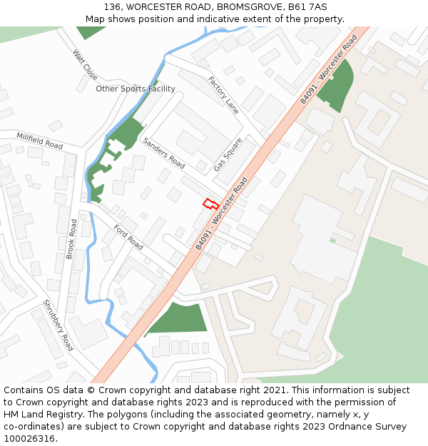 136, WORCESTER ROAD, BROMSGROVE, B61 7AS: Location map and indicative extent of plot