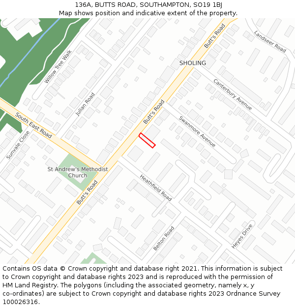 136A, BUTTS ROAD, SOUTHAMPTON, SO19 1BJ: Location map and indicative extent of plot