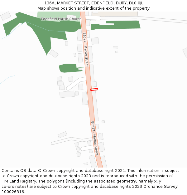 136A, MARKET STREET, EDENFIELD, BURY, BL0 0JL: Location map and indicative extent of plot
