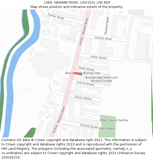 136A, NEWARK ROAD, LINCOLN, LN5 8QF: Location map and indicative extent of plot
