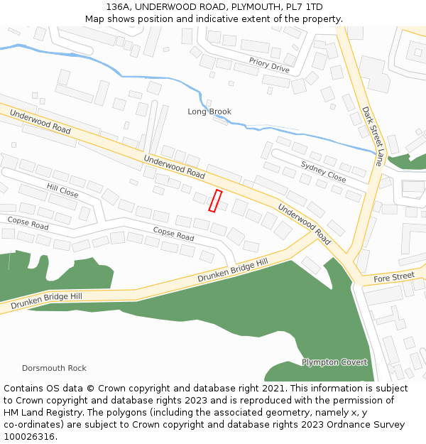 136A, UNDERWOOD ROAD, PLYMOUTH, PL7 1TD: Location map and indicative extent of plot
