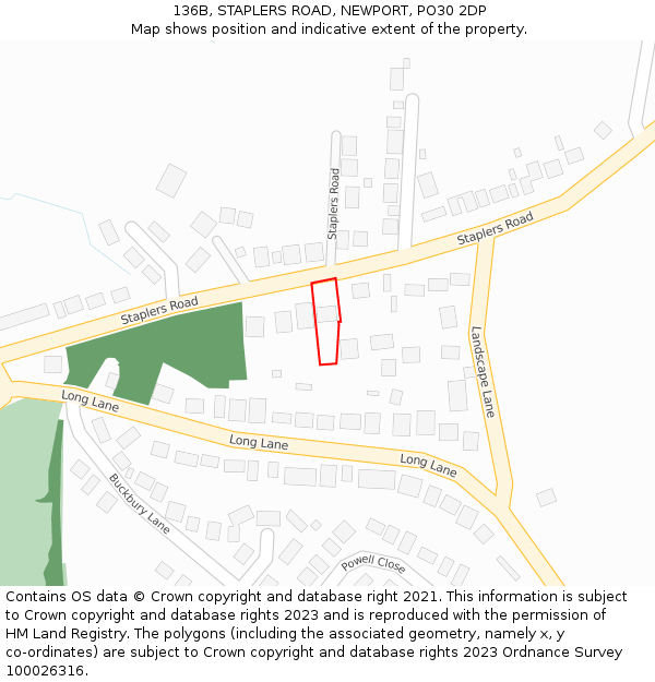 136B, STAPLERS ROAD, NEWPORT, PO30 2DP: Location map and indicative extent of plot