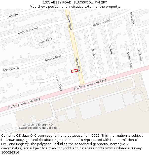 137, ABBEY ROAD, BLACKPOOL, FY4 2PY: Location map and indicative extent of plot