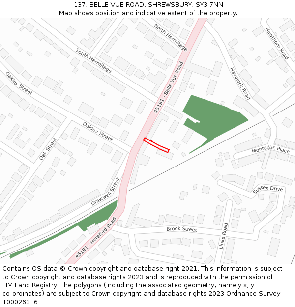137, BELLE VUE ROAD, SHREWSBURY, SY3 7NN: Location map and indicative extent of plot