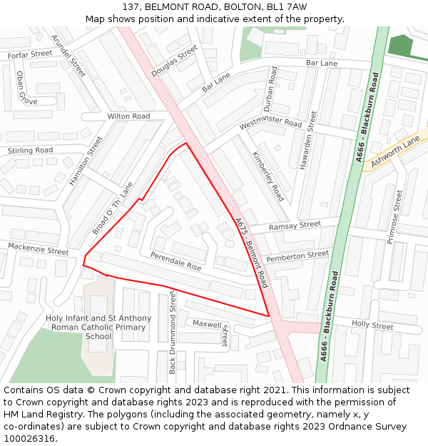 137, BELMONT ROAD, BOLTON, BL1 7AW: Location map and indicative extent of plot
