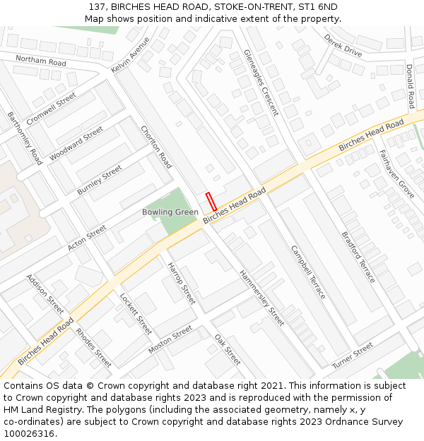 137, BIRCHES HEAD ROAD, STOKE-ON-TRENT, ST1 6ND: Location map and indicative extent of plot