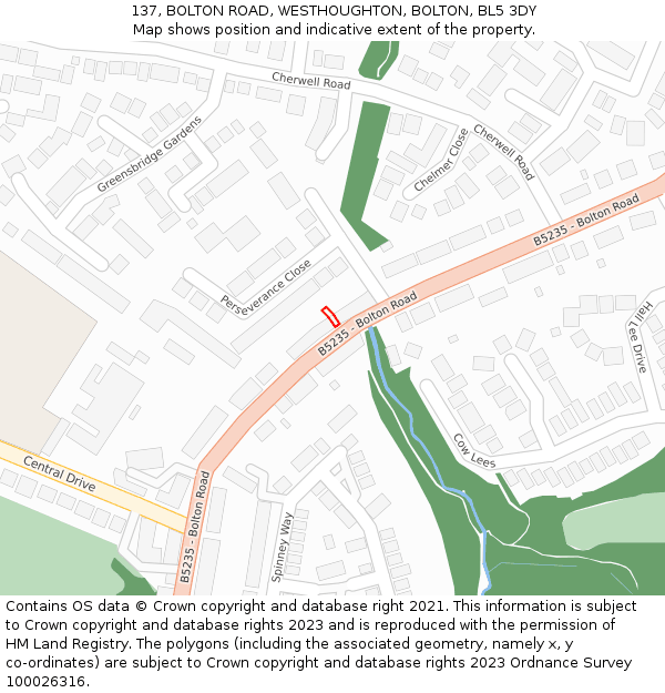 137, BOLTON ROAD, WESTHOUGHTON, BOLTON, BL5 3DY: Location map and indicative extent of plot