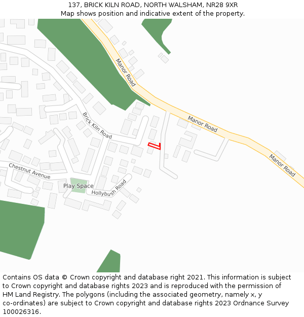 137, BRICK KILN ROAD, NORTH WALSHAM, NR28 9XR: Location map and indicative extent of plot