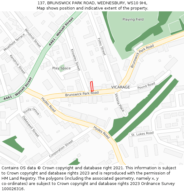 137, BRUNSWICK PARK ROAD, WEDNESBURY, WS10 9HL: Location map and indicative extent of plot