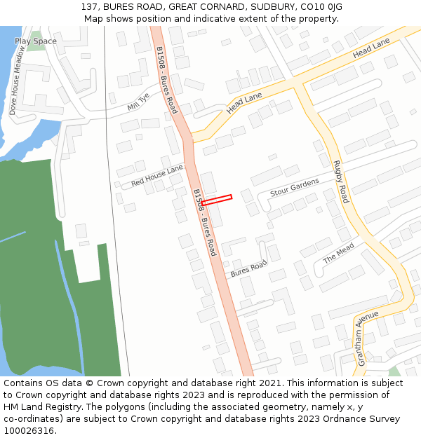 137, BURES ROAD, GREAT CORNARD, SUDBURY, CO10 0JG: Location map and indicative extent of plot