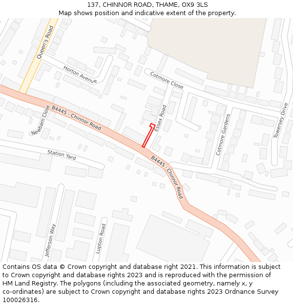 137, CHINNOR ROAD, THAME, OX9 3LS: Location map and indicative extent of plot