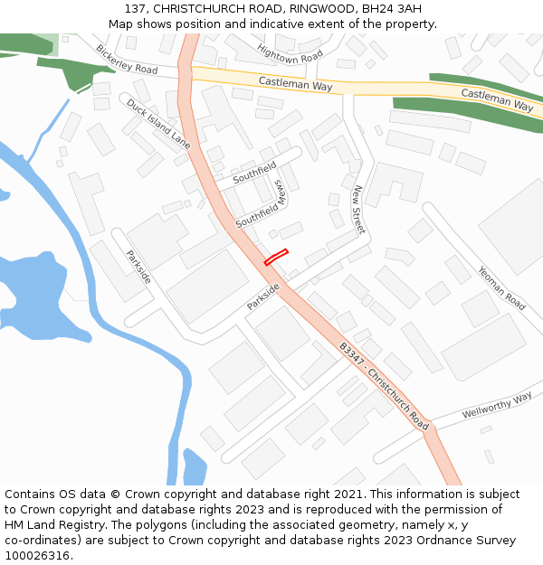 137, CHRISTCHURCH ROAD, RINGWOOD, BH24 3AH: Location map and indicative extent of plot