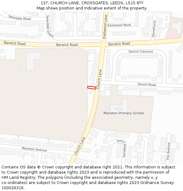137, CHURCH LANE, CROSSGATES, LEEDS, LS15 8TY: Location map and indicative extent of plot
