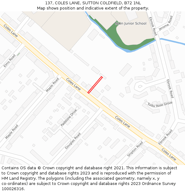 137, COLES LANE, SUTTON COLDFIELD, B72 1NL: Location map and indicative extent of plot