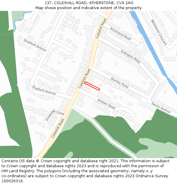 137, COLESHILL ROAD, ATHERSTONE, CV9 2AG: Location map and indicative extent of plot