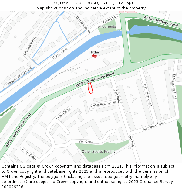 137, DYMCHURCH ROAD, HYTHE, CT21 6JU: Location map and indicative extent of plot