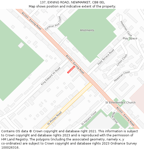 137, EXNING ROAD, NEWMARKET, CB8 0EL: Location map and indicative extent of plot