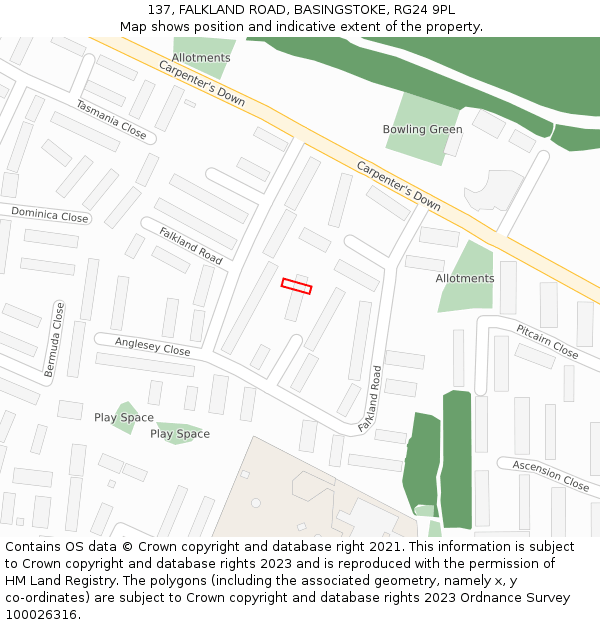137, FALKLAND ROAD, BASINGSTOKE, RG24 9PL: Location map and indicative extent of plot