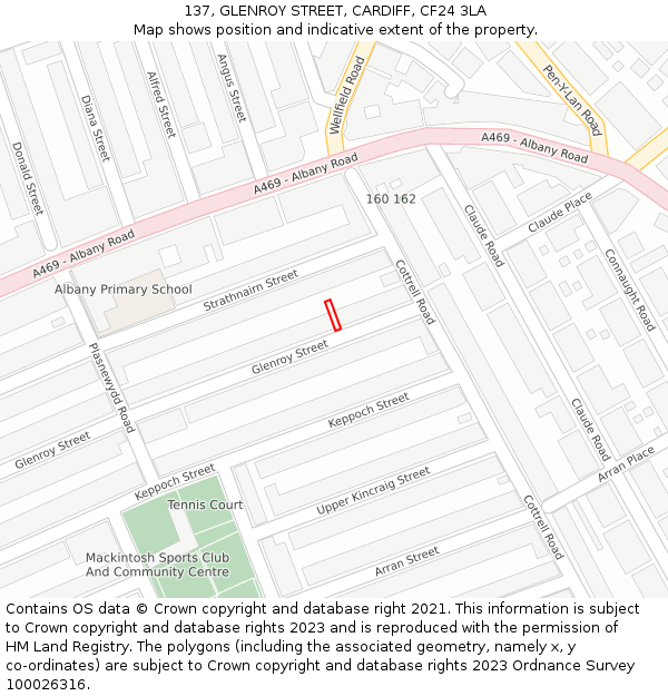 137, GLENROY STREET, CARDIFF, CF24 3LA: Location map and indicative extent of plot