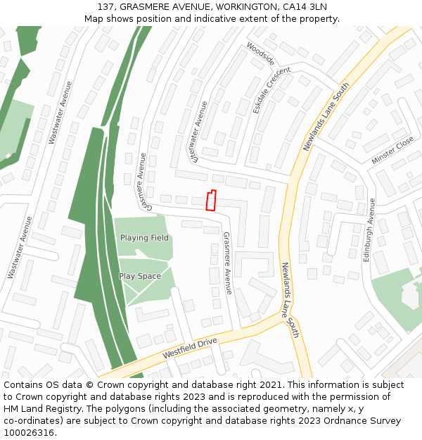137, GRASMERE AVENUE, WORKINGTON, CA14 3LN: Location map and indicative extent of plot