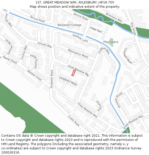 137, GREAT MEADOW WAY, AYLESBURY, HP19 7GY: Location map and indicative extent of plot