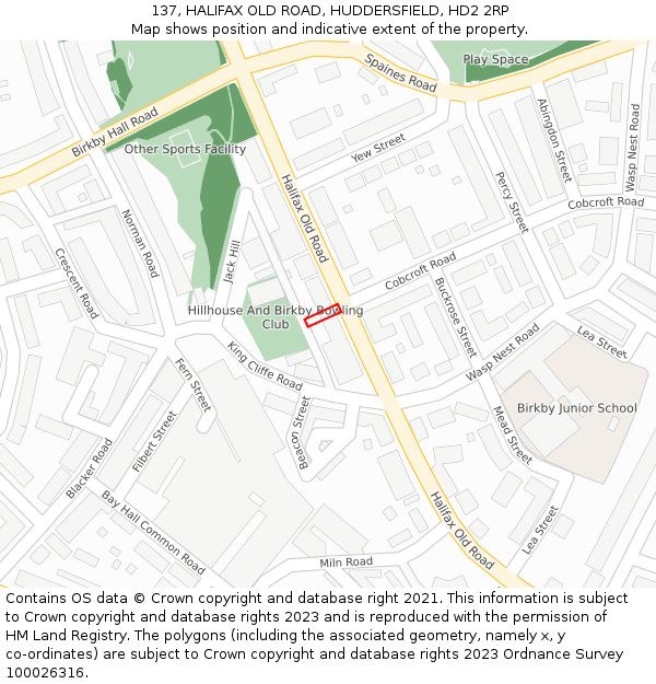 137, HALIFAX OLD ROAD, HUDDERSFIELD, HD2 2RP: Location map and indicative extent of plot