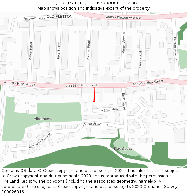 137, HIGH STREET, PETERBOROUGH, PE2 8DT: Location map and indicative extent of plot