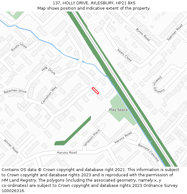 137, HOLLY DRIVE, AYLESBURY, HP21 8XS: Location map and indicative extent of plot