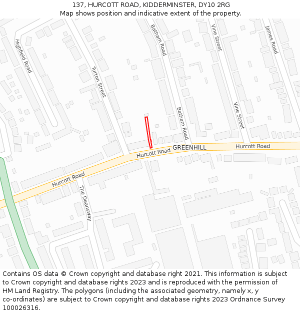 137, HURCOTT ROAD, KIDDERMINSTER, DY10 2RG: Location map and indicative extent of plot